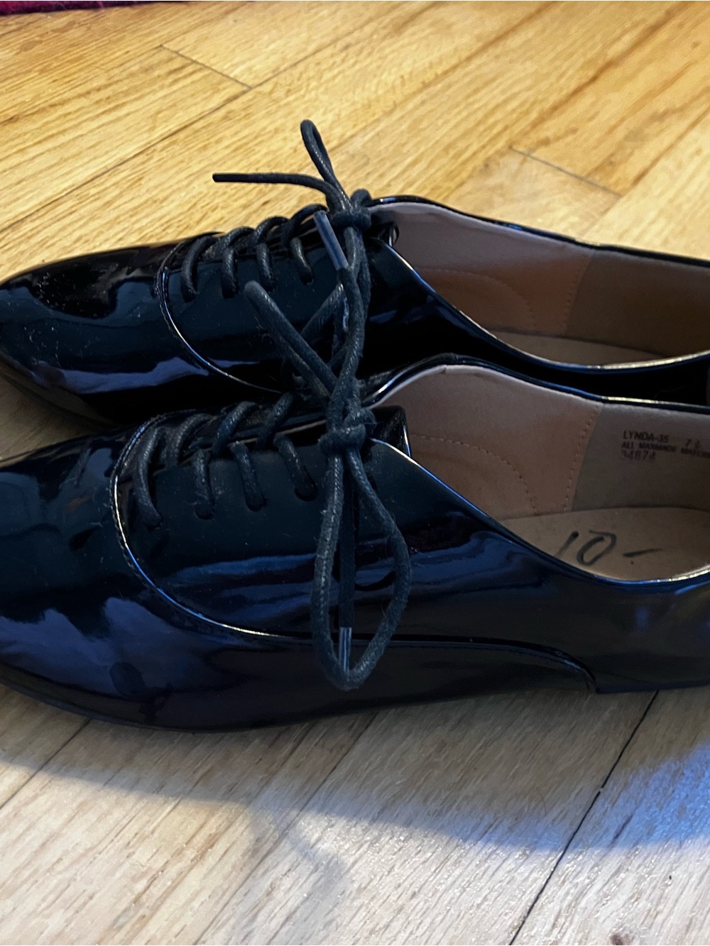 BAMBOO Black Patent Lace-Up Oxford Flats with Rounded Toe